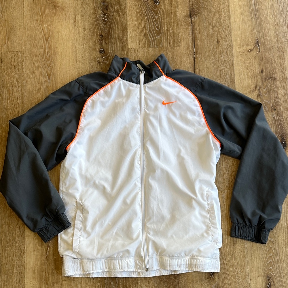 2013 Dri-fit Nike White and Dark Grey Jacket with Orange Trim